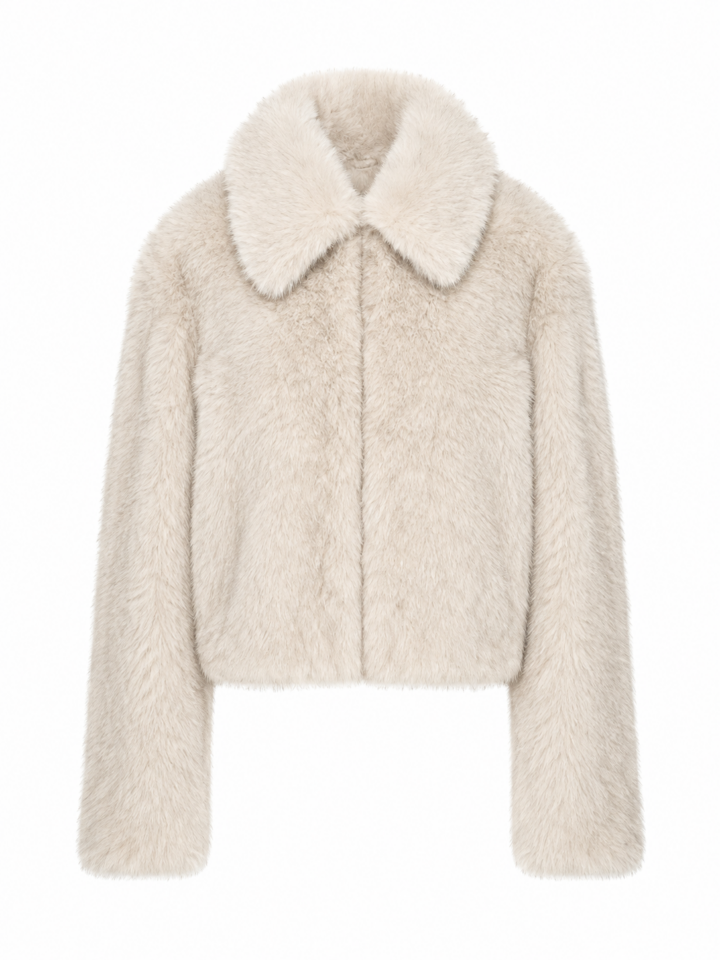 Ivory Faux Fur Cropped Jacket
