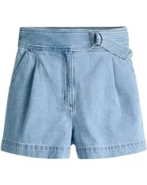 Light Blue High-Waisted Denim Shorts with Ring Belt