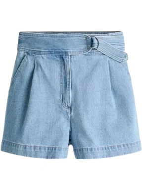 Light Blue High-Waisted Denim Shorts with Ring Belt