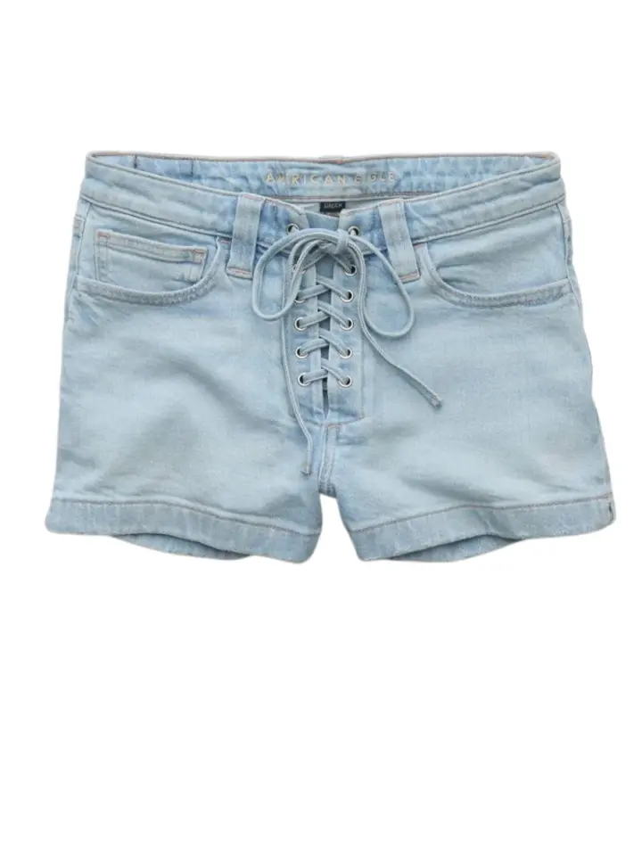 Light Wash Denim Shorts with Lace-Up Front