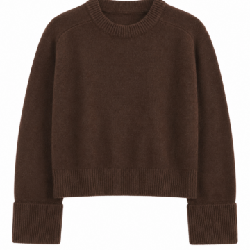 Dark Brown Ribbed Knit Cropped Pullover Sweater