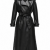 Black Faux Leather Trench Coat