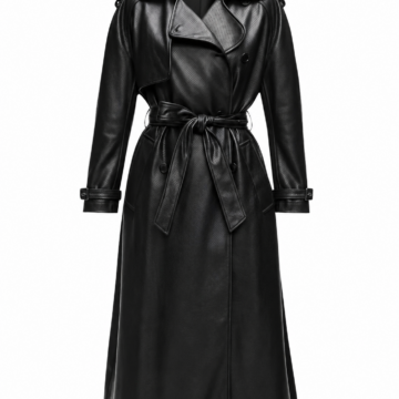 Black Faux Leather Trench Coat