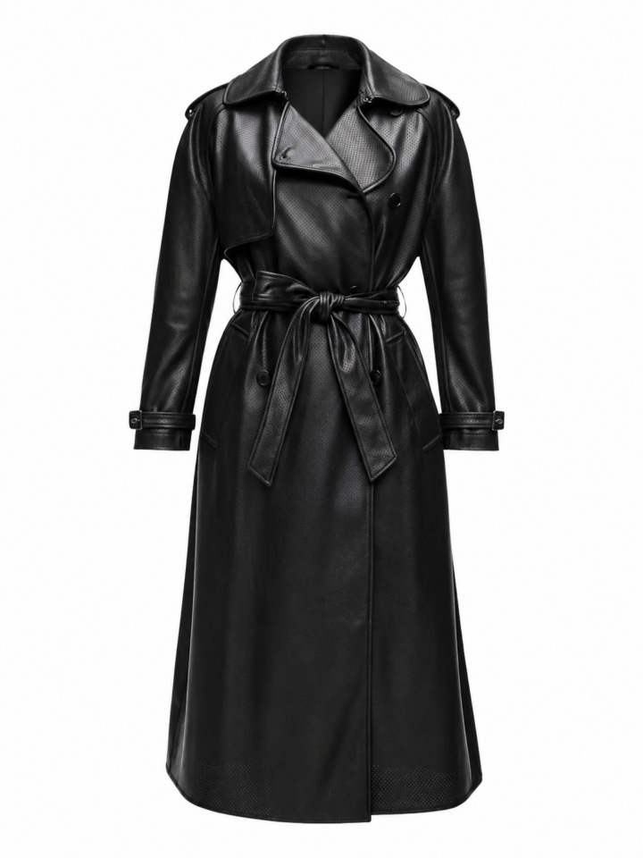 Black Faux Leather Trench Coat