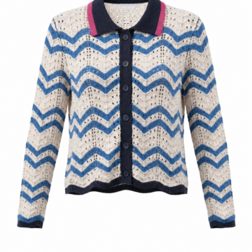 Cream and Blue Chevron Knit Cardigan