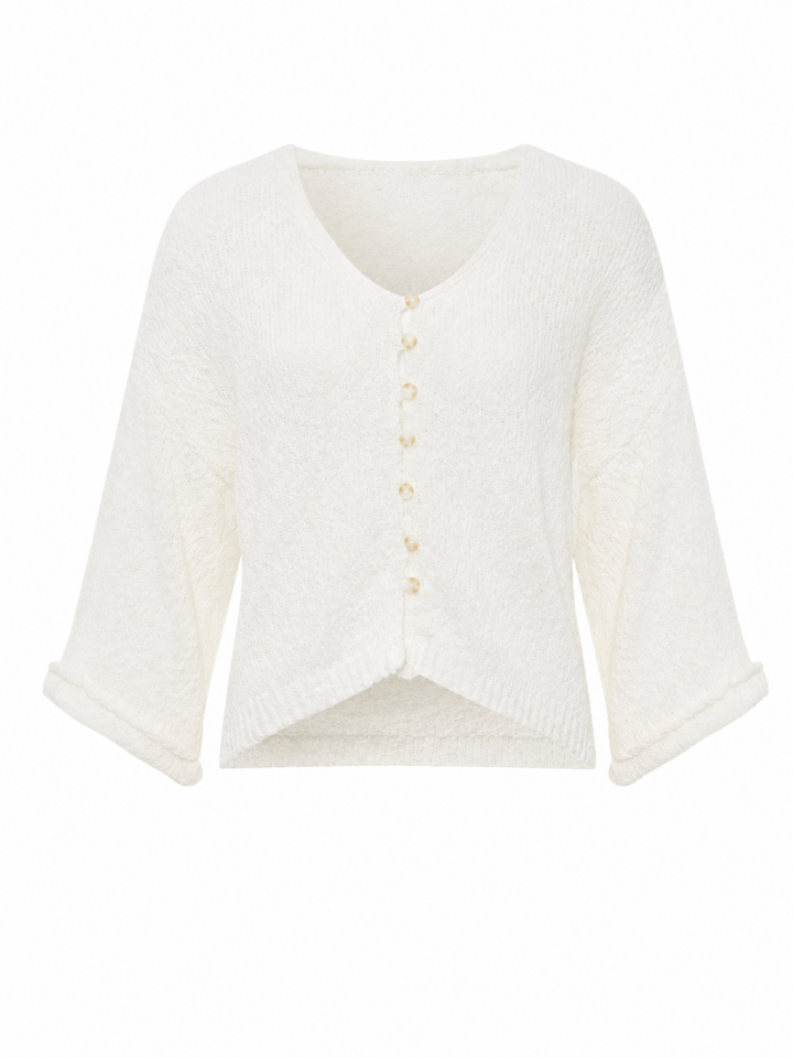 White Cropped Knit Cardigan