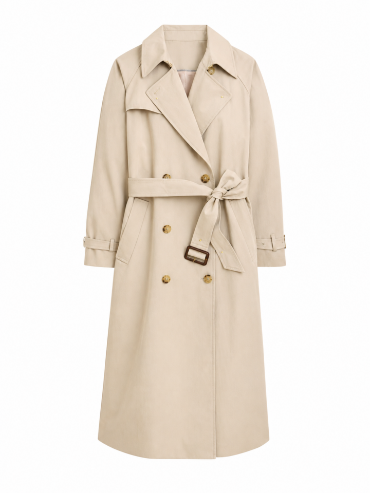 Light Beige Double-Breasted Trench Coat with Belt