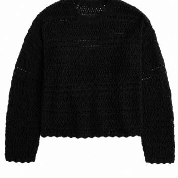 Black Cropped Pointelle Sweater