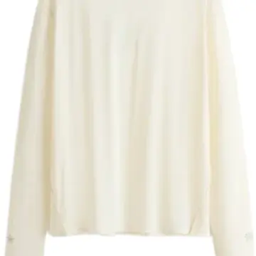 Off-White Oversized Long-Sleeve Top with Floral Embroidery