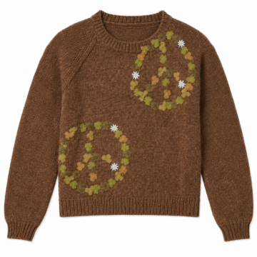 Brown Floral Applique Crew Neck Sweater