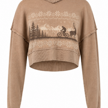 Tan Graphic Print Cropped Sweatshirt