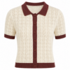 Cream Pointelle Knit Polo Shirt