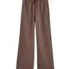 Brown Pinstripe Wide-Leg Drawstring Pants
