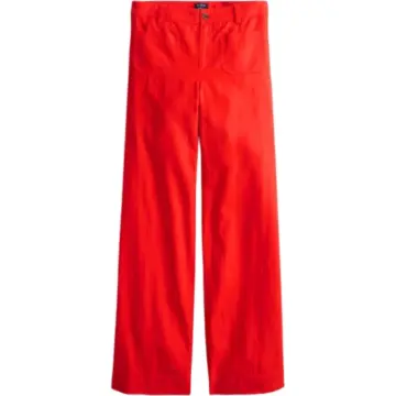 Red Wide-Leg Straight Trousers with Patch Pockets
