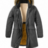 Dark Charcoal Parka with Faux Fur Hood