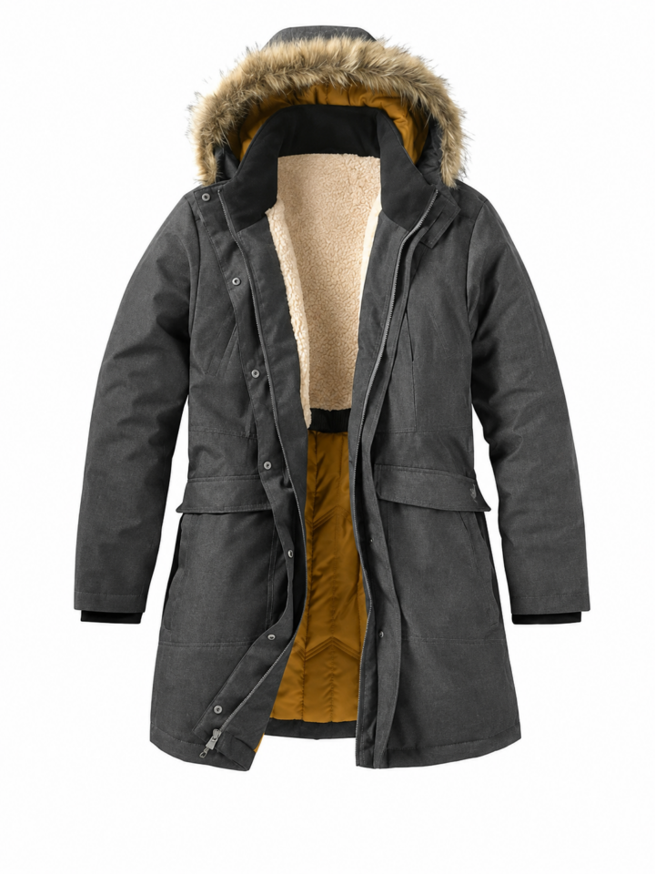 Dark Charcoal Parka with Faux Fur Hood