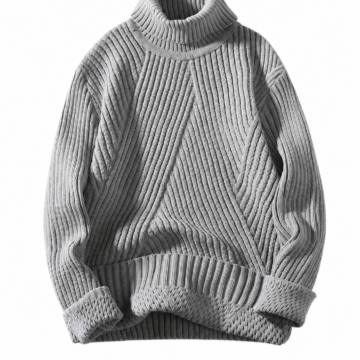 Heather Grey Chunky Ribbed Turtleneck Sweater
