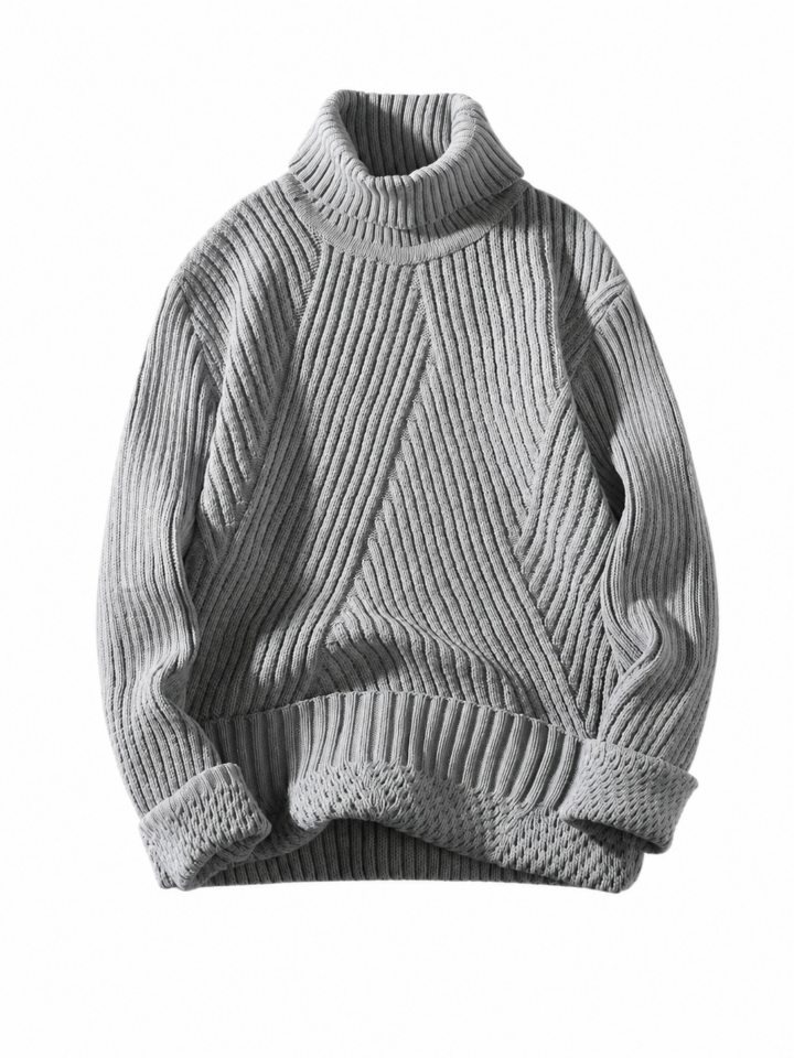 Heather Grey Chunky Ribbed Turtleneck Sweater