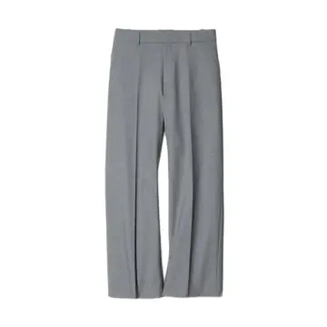 Grey Wide-Leg Pressed-Crease Trousers