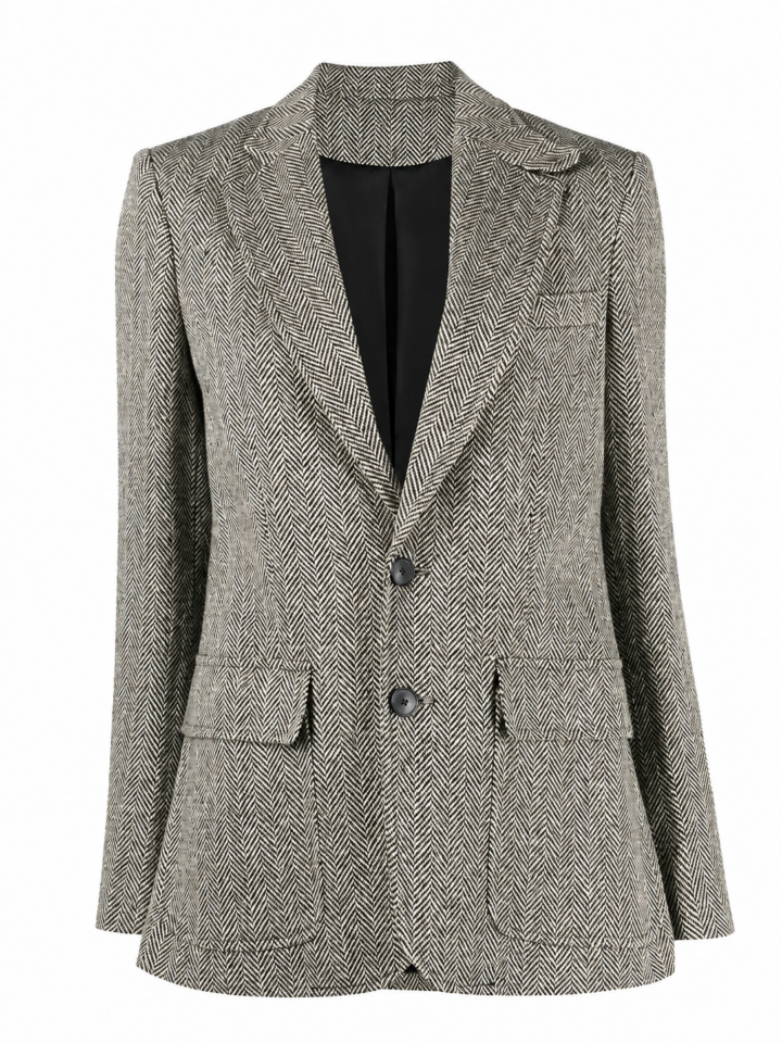 Black and White Herringbone Tailored Blazer