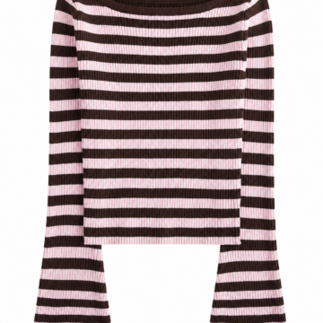 Brown and Pink Striped Ribbed Knit Bell-Sleeve Top