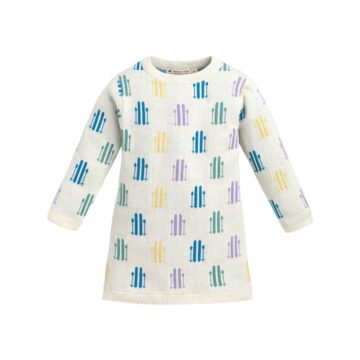 Girls Cream Fence Pattern Knit Sweater Dress