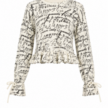 Off-White Script Print Tie-Sleeve Peplum Blouse